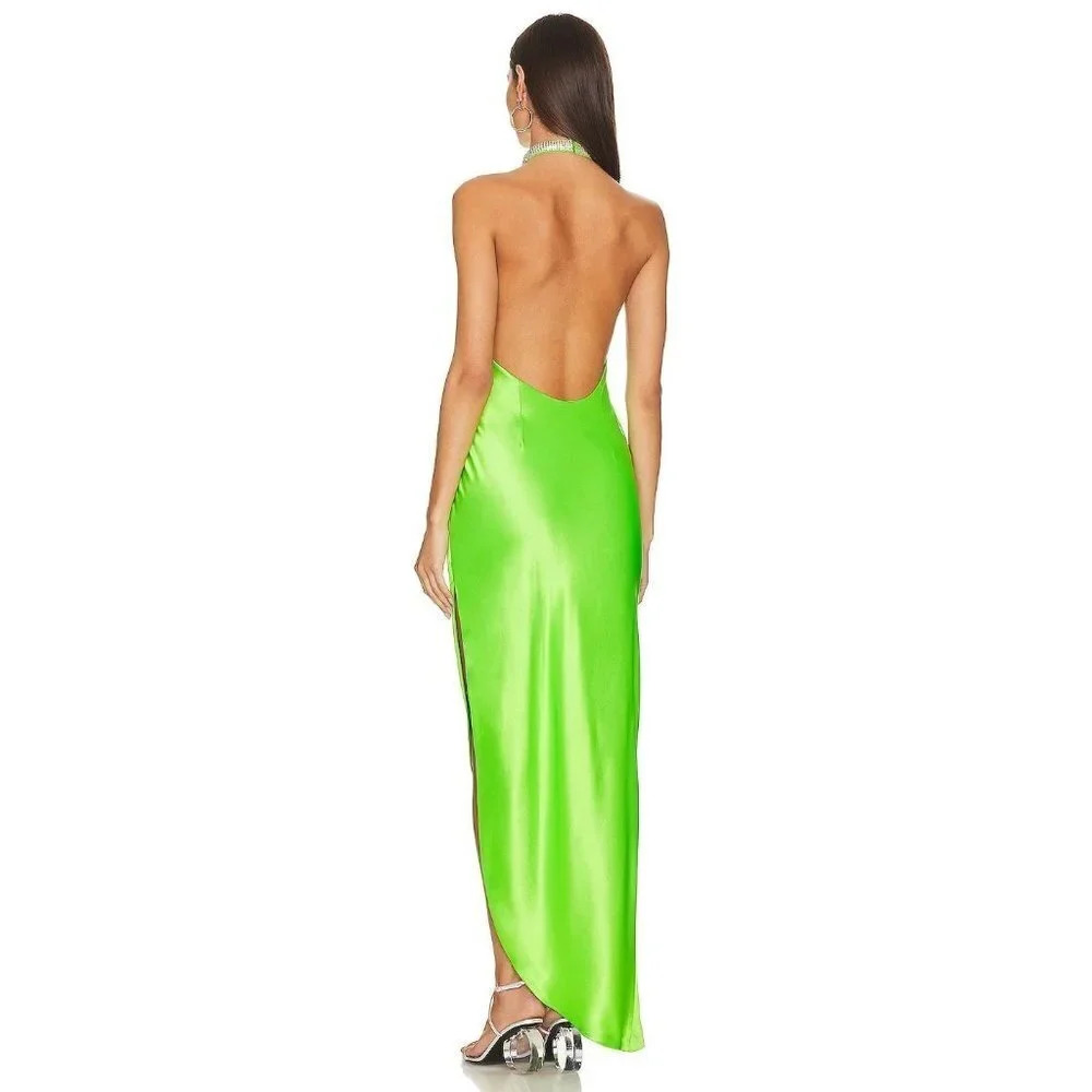 retrofete Maria Satin Dress in Lime Punch Green New Womens Long Maxi Gown - Picture 3 of 16